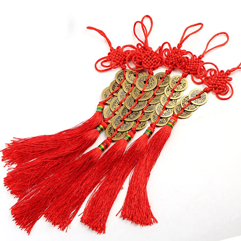 

Five Emperor Money Lucky Charm Ancient Coin 1Pcs Red Chinese Knot Collection Gift Copper Coins Keychain Good Fortune