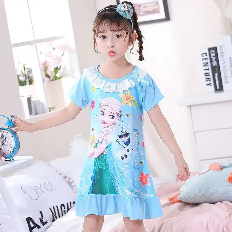 cheap plus size pajama sets Disney Frozen Elsa kids thin cartoon girls 5-12 years old cartoon Snow White short-sleeved skirt Sophia female baby pajamas dres baby nightgowns	 Sleepwear & Robes