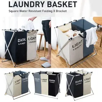 

Foldable Laundry Basket Organizer For Dirty Clothes Laundry Hamper Large Sorter Two Or Three Grids Collapsible Folding Basket