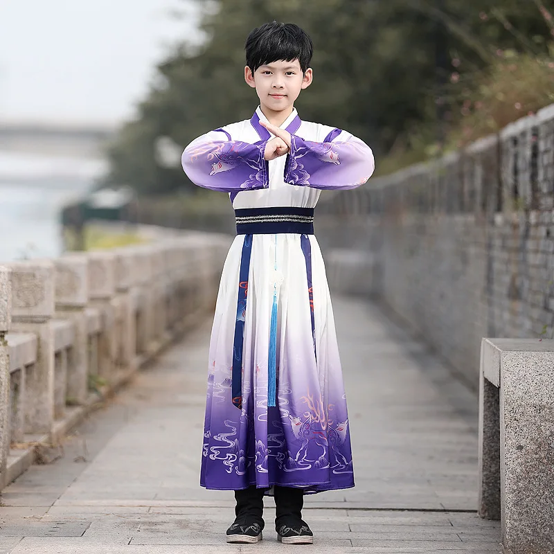 

Ancient Chinese Traditional Boy Costume Hanfu Spring Autumn Children Party Stage Dress Tang Suit