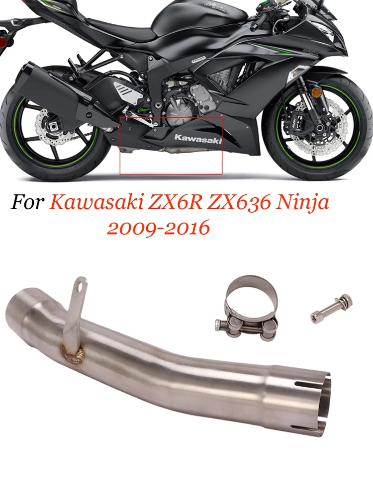 Motorcycle Exhaust Link Pipe & Muffler For Kawasaki Ninja ZX6R/ZX636 2009-2023 - Slip-On, Stainless/Carbon 5 thumbnail image