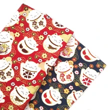 Темно-синий красный хлопок Бронзирующая ткань, кошка шаблон Precut швейная ткань Patchworks квилтинг DIY японская ткань