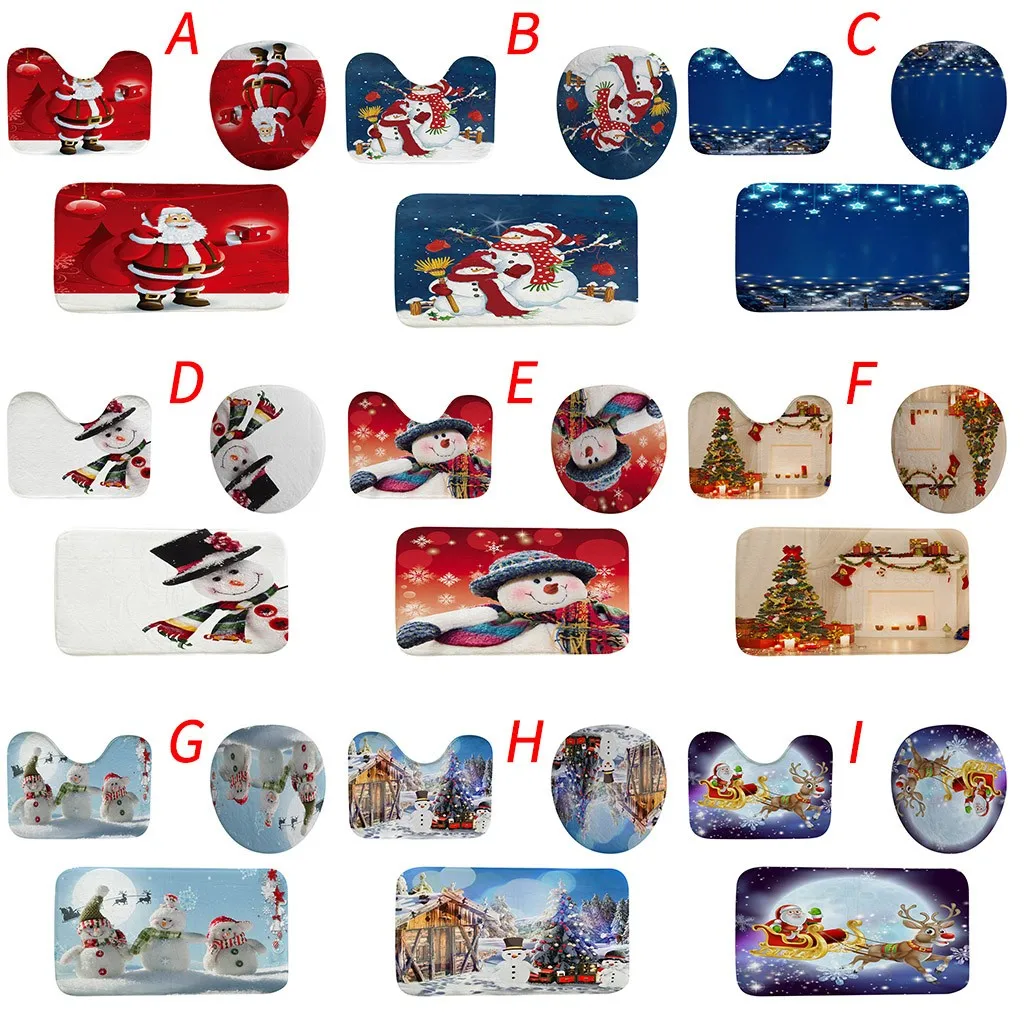3 шт. Рождественская занавеска для душа, ванная комната, противоскользящие Ковровые Коврики для туалета, набор ковриков, Горячая Распродажа, поддержка,, Прямая поставка