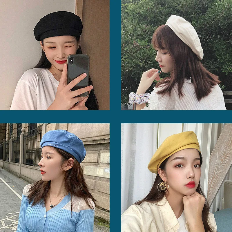 New Elegant Women Solid Beret for Fashion Summer Female Cotton Hats Sun Cap Autumn 2021 Brand Women's Painter Hat Lady Outdoor