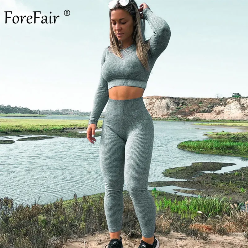 Forefair, сексуальный женский комбинезон из двух частей,, зимние комбинезоны, повседневная спортивная одежда, тонкий трикотажный комбинезон с длинным рукавом - Цвет: Blue Jumpsuit