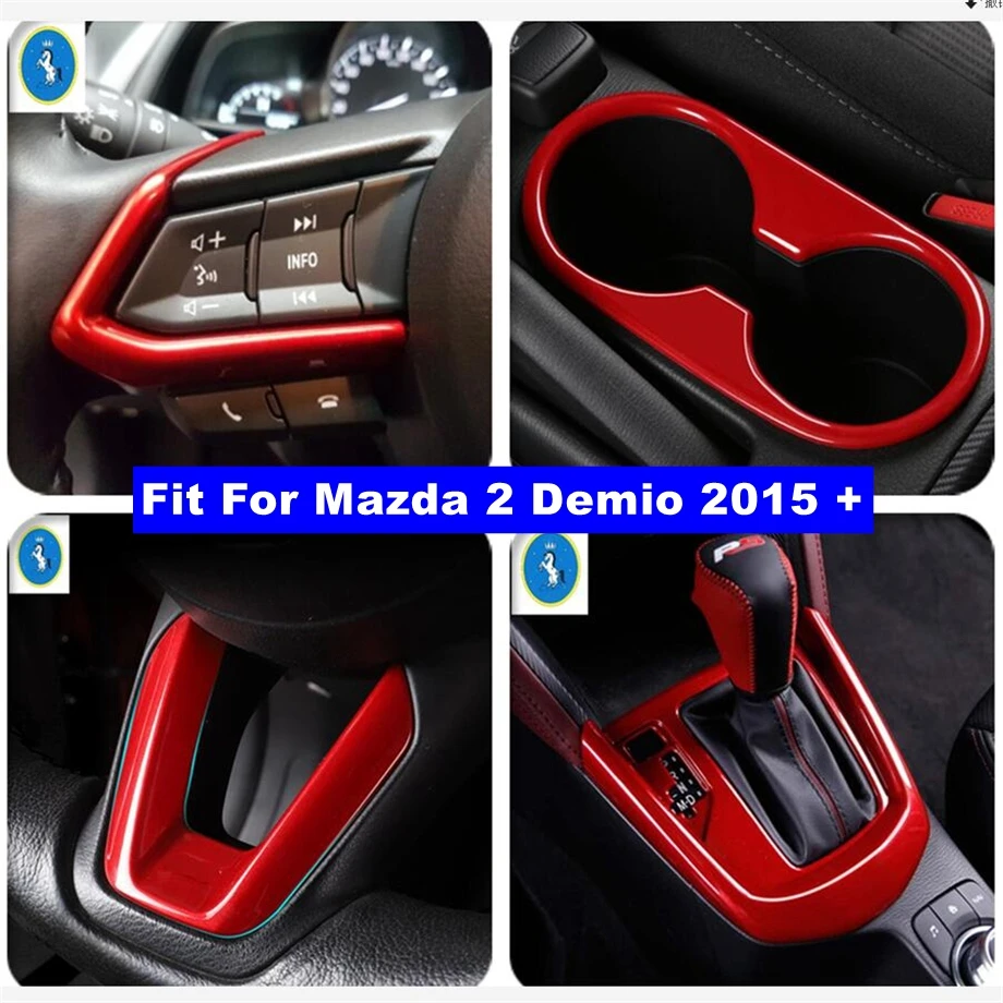 Red Interior Refit Kit Steering Wheel / Gear Shift Box Front Water Cup Holder Panel Cover Trim For Mazda 2 Demio 2015 - 2019 | Автомобили