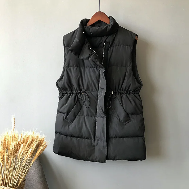 Lusumily Winter Vest Chalecos Para Mujer Winter Jacket Women Long Vests New Korean Stand-up Collar Cotton Waistcoat Gilet Female