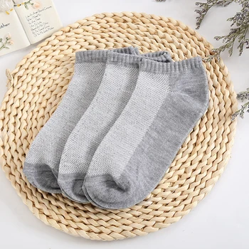 

5 Pairs Men Socks Solid Color Cool Summer Polyester Cotton Knitting Socks Boys Mesh Ankle Low Invisible Hosiery Elastic Socks