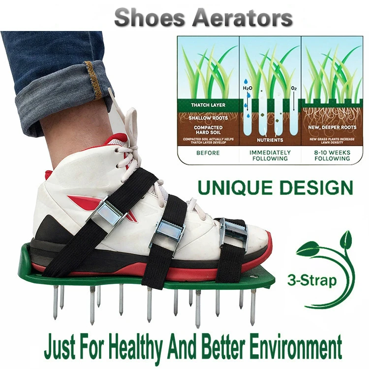 

3 Buckle Garden Yard Lawn Aerator Shoes 1 Pair Grass Spiked Lawn Walking Revitalising Aerator Sandals Nail Shoes For Garden lawn