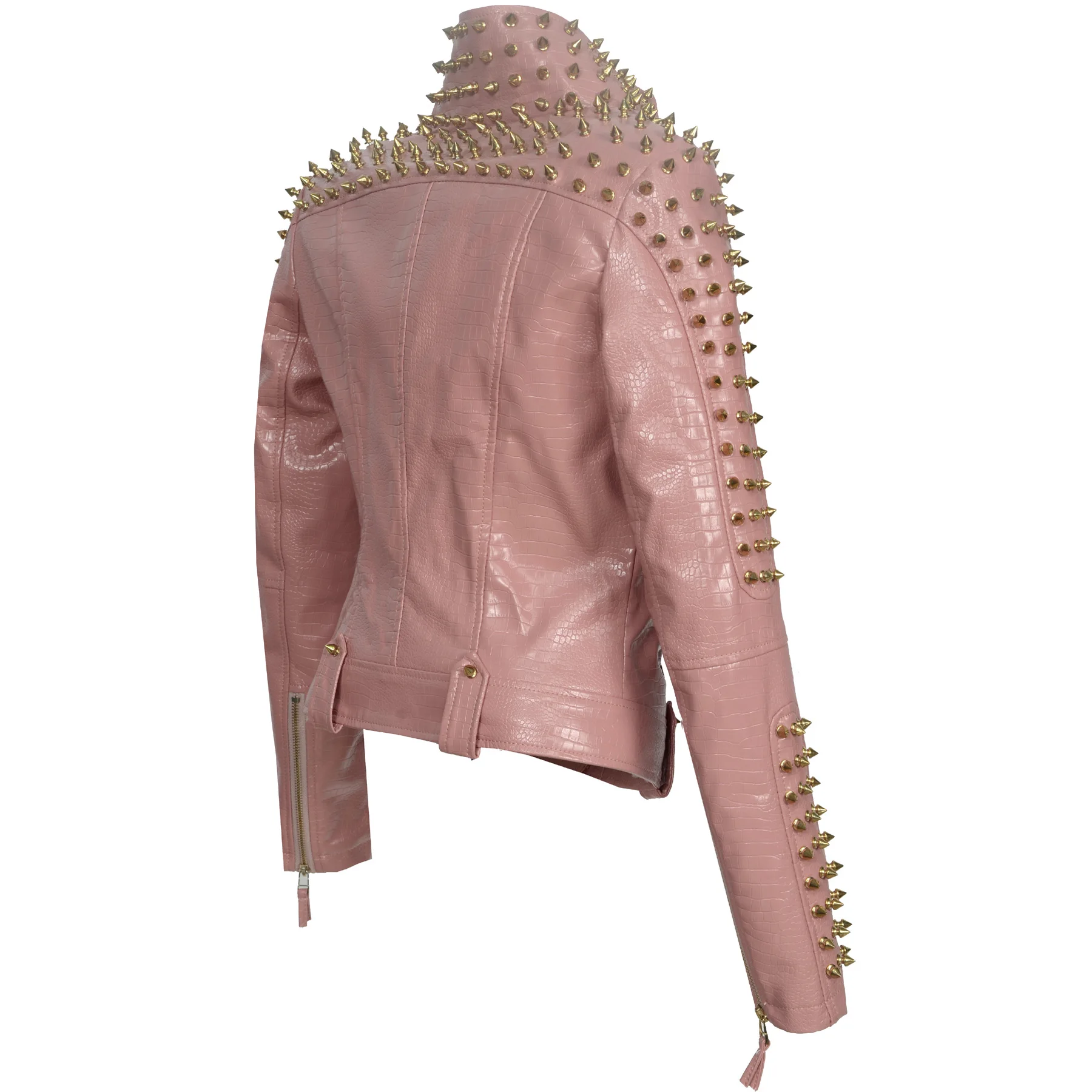 SX розовая куртка из искусственной кожи в западном стиле, модная золотая заклепка, короткая куртка для ремонта тела