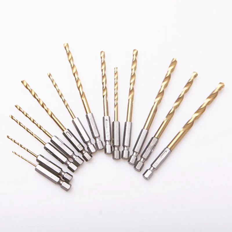 

13pcs Titanium Drill Bit Set 1/4 Inch Hex Shank Twist Bits Electric Screwdrier Drill Wind Bit Multifunction Tools