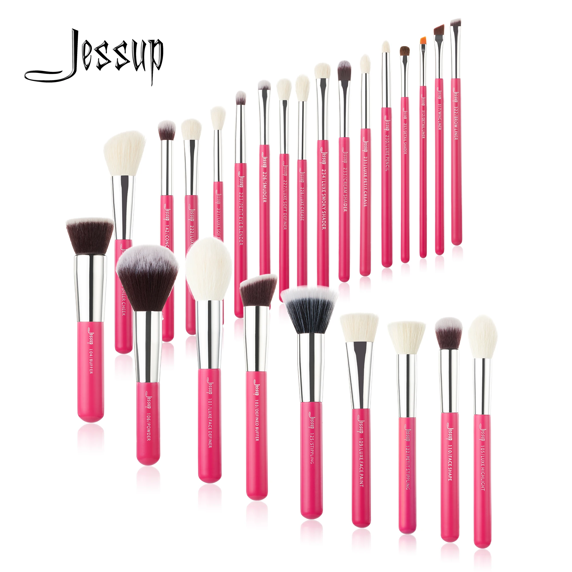 Jessup brushes 25pcs Rose-carmin/Silver Professional Makeup Brushes Set Make up Brush Tools kit Foundation Powder Blushes