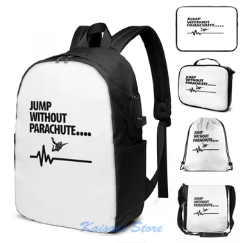 

Jump Without Parachute Skydive & Gift USB Charge Backpack men School bags Women bag Travel laptop bag