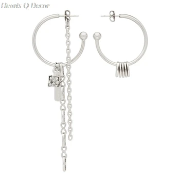 

Brass Asymmetric Geo Chained Earrings Punk Gown Boho Brincos T Show Party Runway Boho Rare Boucle d'oreille Korean Style