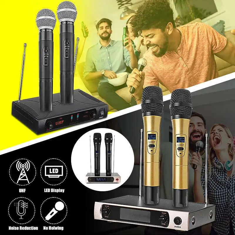 KINCO U26 220V UHF Длинный диапазон двухканальный 2 ручной микрофон передатчик профессиональный караоке UHF беспроводной микрофон система