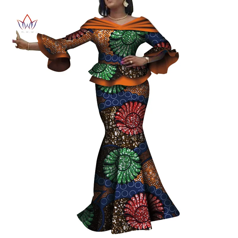 Африка Стиль комплект из двух предметов, комплект с юбкой, Дамский элегантный Костюмы оборками сексуальный короткий топ и юбка Для женщин наборы для леди WY4088 - Цвет: 21