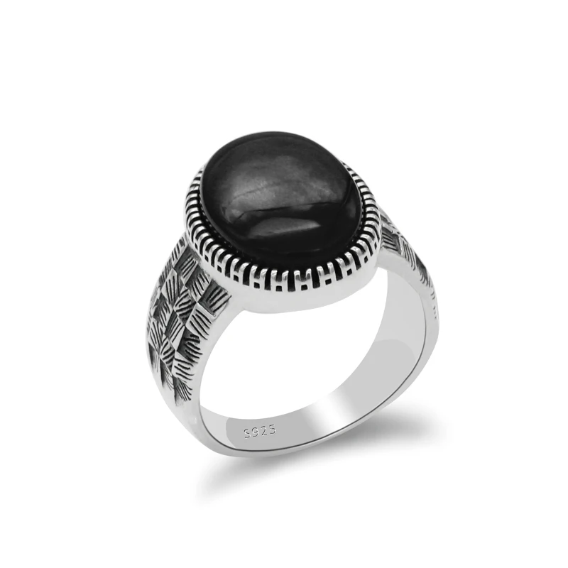 Турция черный Мужской Перстень 925 пробы серебро большой Оникс Камень тайское серебрянное кольцо винтажный стиль палец кольцо для мужчин женщин панк ювелирные изделия