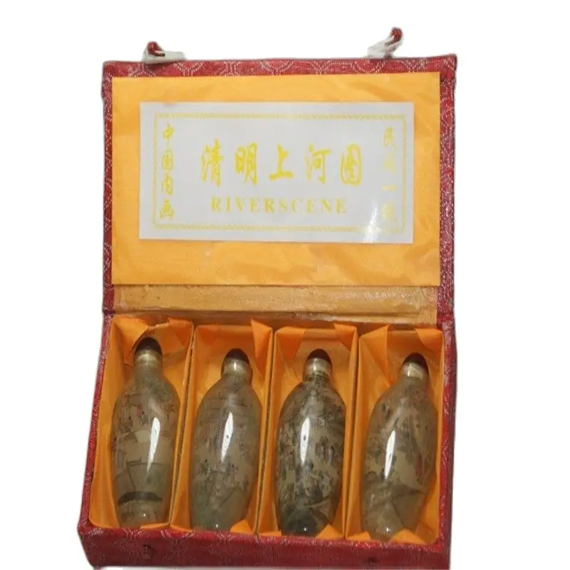 

Fine old Chinese Unique Painting snuff bottle inside painted four combinations Qing ming shan he tu
