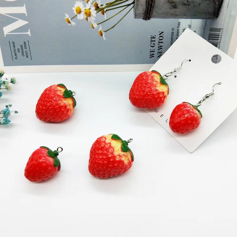 3D Strawberry Fruit Resin Charms Pendant Earring 10pcs/pack DIY Fashion Jewelry Accessories