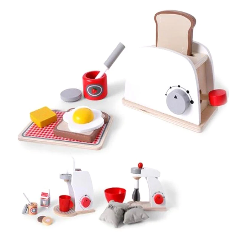

Baby Wooden Kitchen Toy Wooden Coffee Machine Toaster Machine Food Mixer for Kids Pretend Play Early Learning Educational Toy