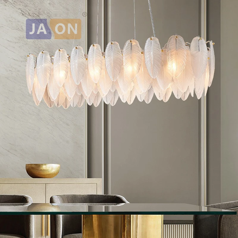 Artistic White Glass Goose Feather Designer Round Oval Led Chandelier Lighting Lustre Suspension Luminaire Lampen For Foyer Chandeliers Aliexpress