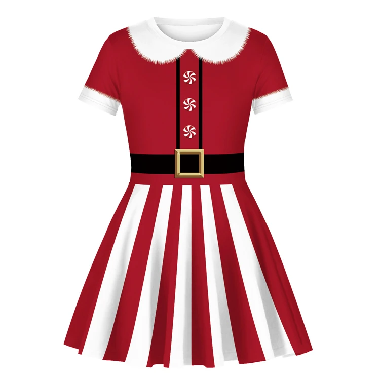 Новое рождественское детское платье, Повседневное платье принцессы с круглым вырезом и 3D-принтом Санта Клауса для девочек, Рождественская одежда