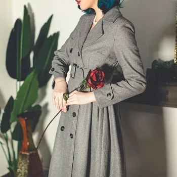 

2020 New Arrival Office Lady Long Solid Double Breasted Wool Coats