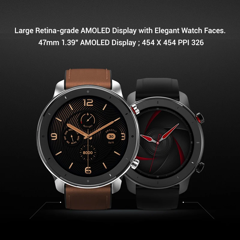 Глобальная версия Amazfit GTR 47 мм Смарт-часы 1,3" AMOLED экран 5 АТМ gps 24 дня Срок службы батареи спортивные часы Поддержка 12 спортивных режимов