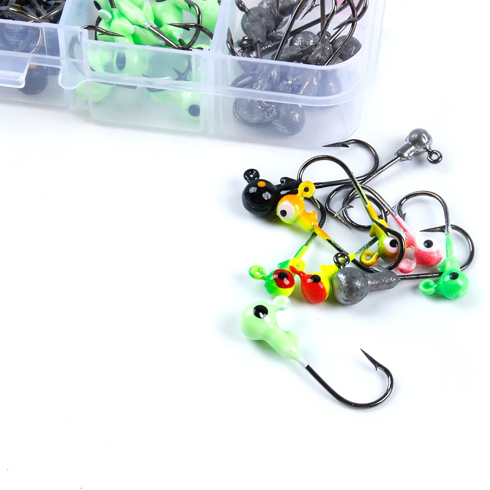 100 шт./кор. многоцветный Jig Head крючки с одинарным крючком Морская рыбалка Enquipment коробка для рыболовной снасти