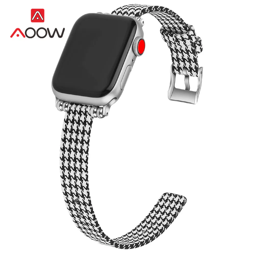 Тонкий нейлонремешок для часов для Apple Watch 4, 38 мм, 42, 40 40, 44 мм, женские модные браслеты браслет для iWatch 1, 2, 3 - Цвет ремешка: Black white grid