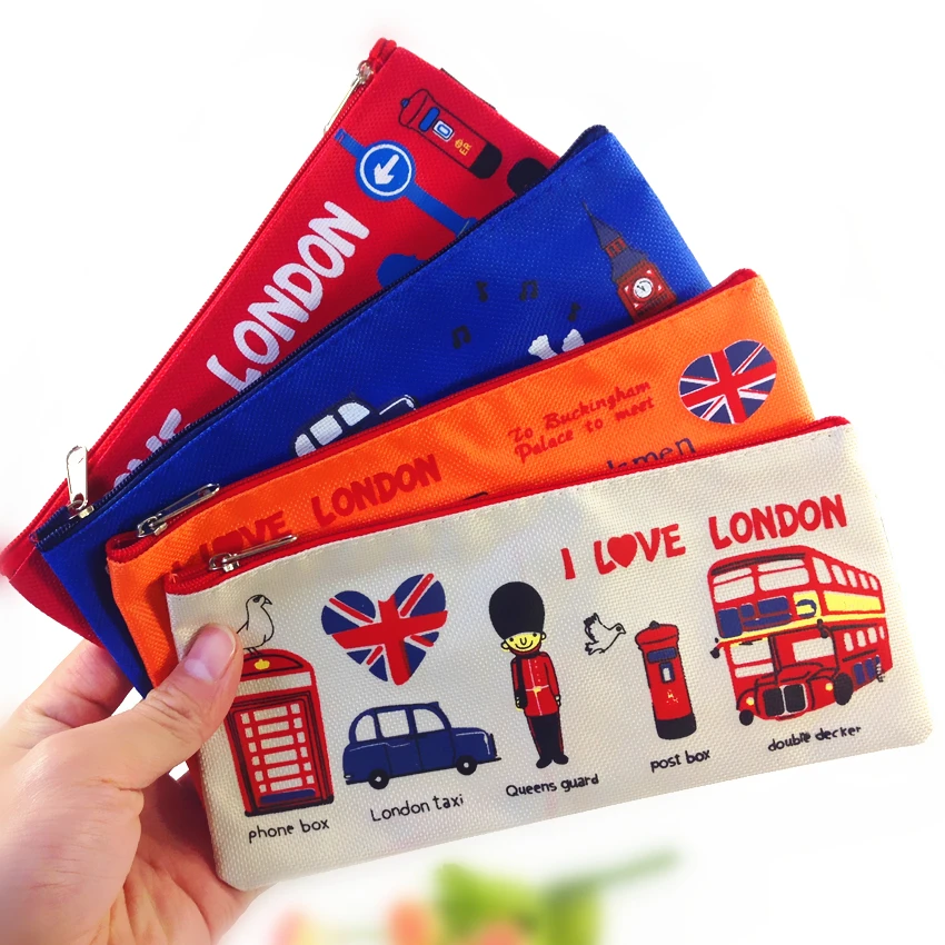 20 шт./лот, чехол для карандашей серии London для студентов, Холщовый Большой Вместительный пенал, сумка на молнии
