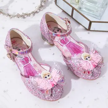 

Disney Girls High Heel Princess Sandals Children Shoes Glitter Leather Girls Kids Shoes For Wedding Party Dress Frozen Sneakers