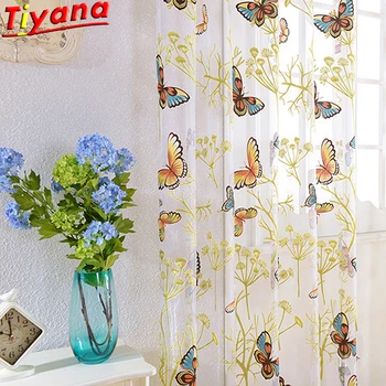 

Colorful Butterfly Tulle Curtains for Living Room Dandelion Window Screening Items Window Drapes WP348#30