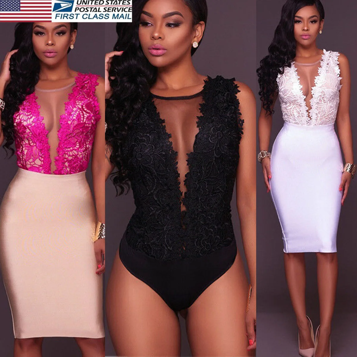 Hirigin Sexy One Piece Swimsuit Women Lace Mesh V Neck Push-Up Bandage Monokini Bathing Suit Beachwear Sport Bodysuit Swimwear