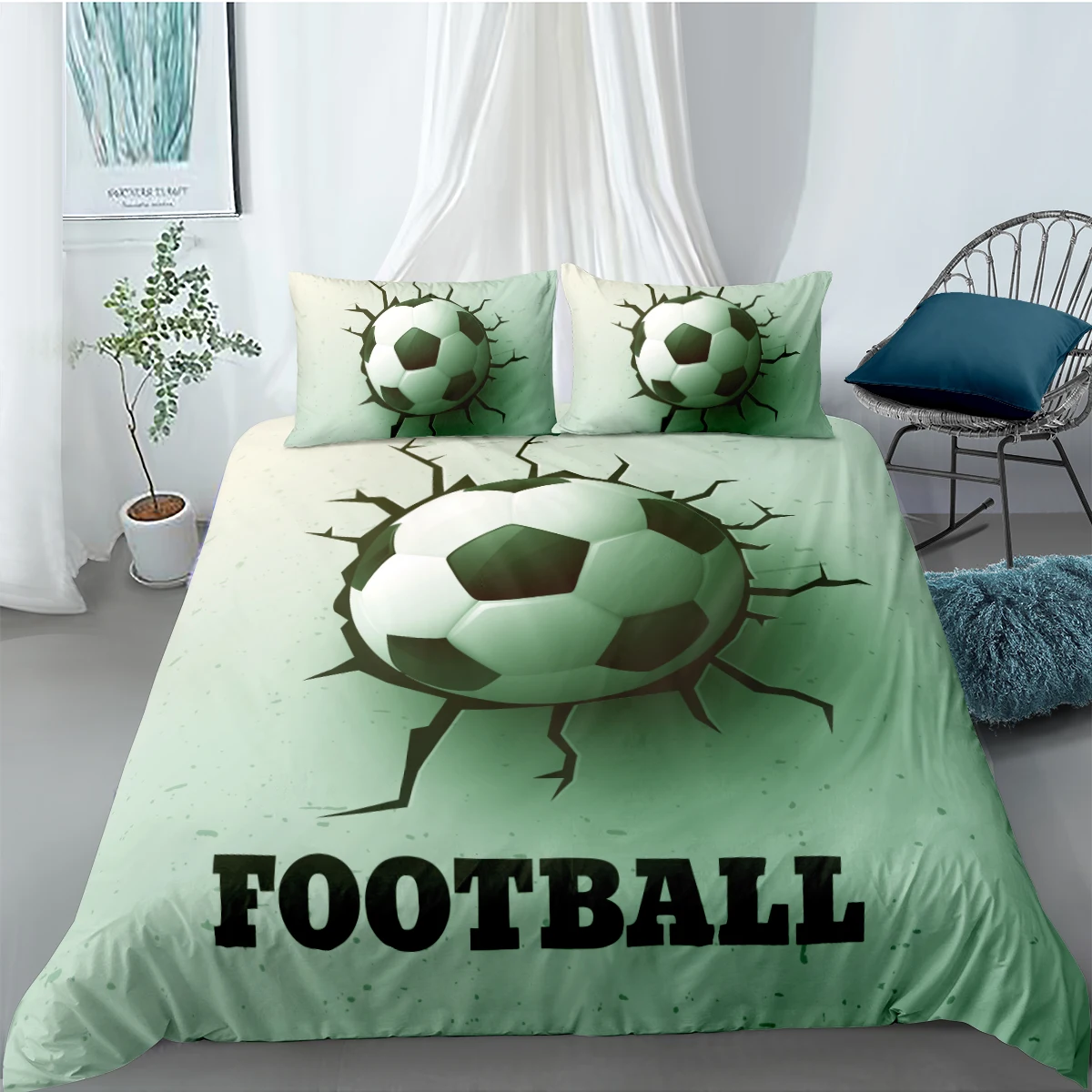 

3D Green Duvet Cover Sets Modern Comforter Cases Pillow Covers King Queen Super King Twin Size 160*220cm Football Bedclothes