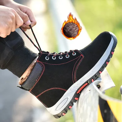 High Black with fur Защитные ботинки со стальным носком; обувь для выживания в пустыне; защитная обувь со стальными вставками;# GH107 - Цвет: High Black with fur