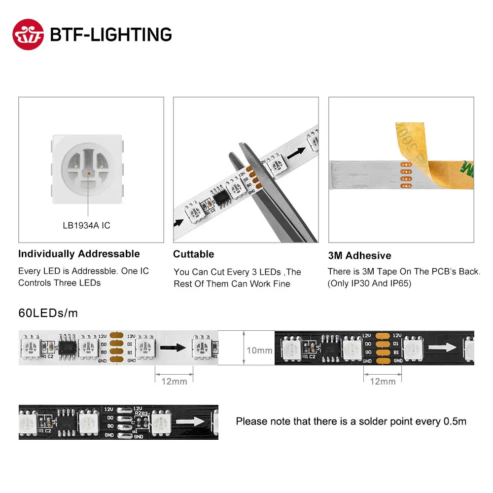 BTF2818 DC12V(обновление WS2811) двойной сигнал 4PIN WS2818 пикселей RGB Светодиодная лента светильник адресуемый светодиодный LB1934A IC 5 м 60 пикселей/светодиодный s/m