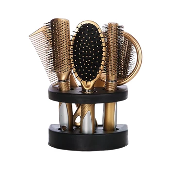 

5pcs Mirror Salon Hair Brush Set Detangling Curling Portable Makeup Styling Tool With Holder Massage Comb Travel Non Slip Gift