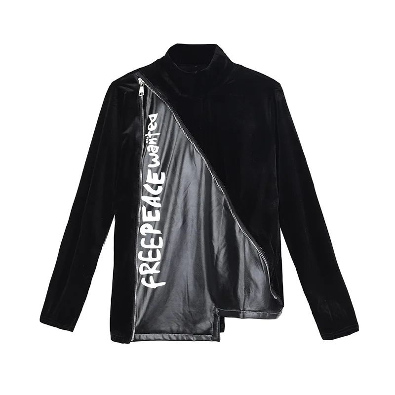 black DMY2162 XITAO/футболка из искусственной кожи с буквенным принтом; модная новинка года; Весенний пуловер с высоким воротом и длинными рукавами; пуловер; маленький свежий миноритарный топ; DMY2162 - Цвет: black DMY2162