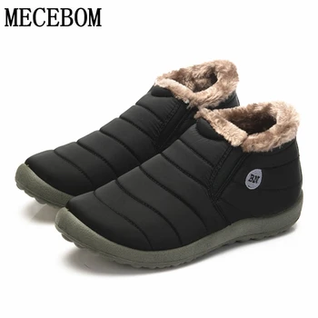 

2020 Winter Mens Snow Boots Plus Size 48 Waterproof Plush Ankle Boots Slip-on Warm Fur Lovers Shoes Lightweight Snow Boot Male