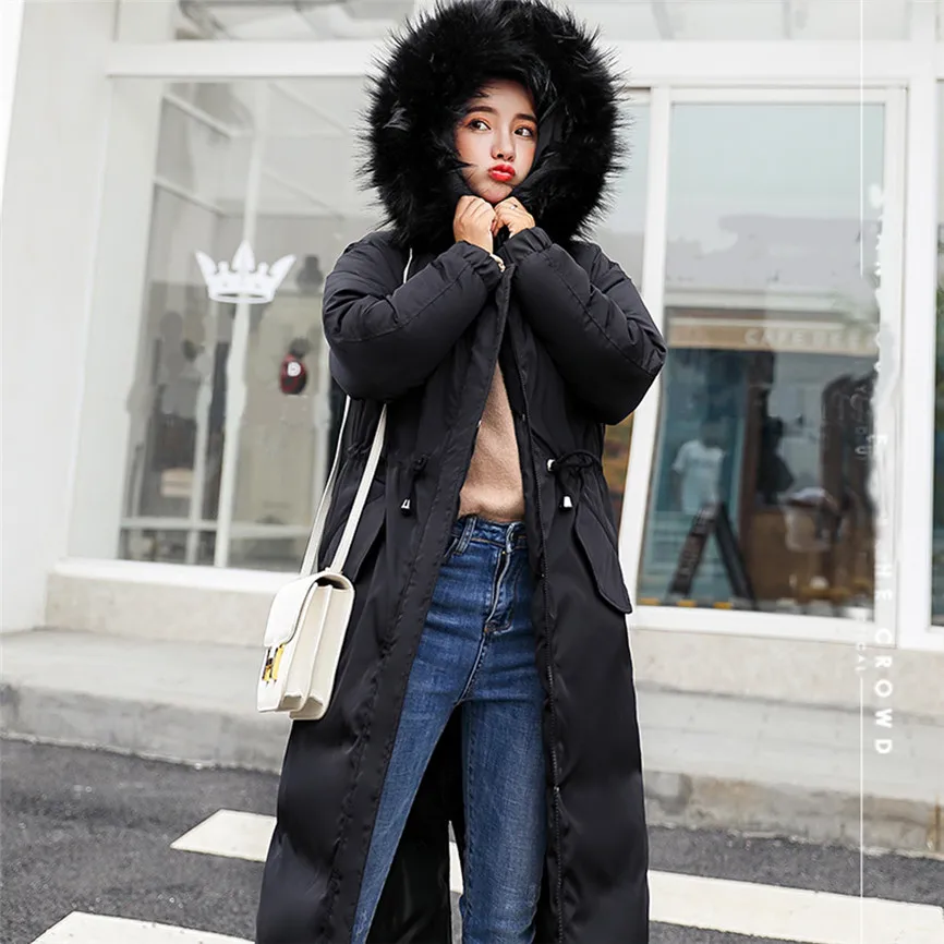 Abrigos Mujer Invierno Elegante Женская однотонная Толстая зимняя тонкая теплая куртка с меховым воротником пальто зимняя куртка