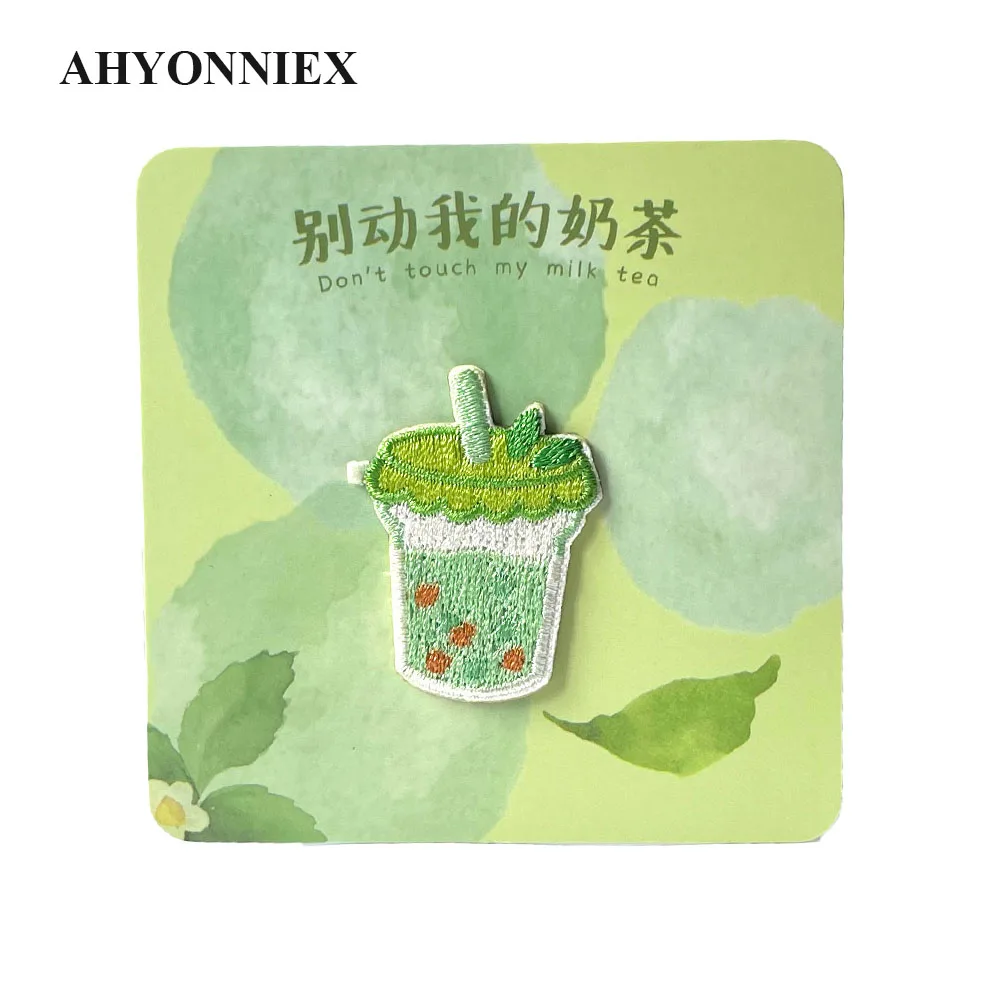 AHYONNIEX Nette Warme Milch Tee Süße Kuchen Milch Patches DIY Applique Stickerei Parches Stoff Aufkleber Eisen Auf Patch für Kleidung – Detail 3