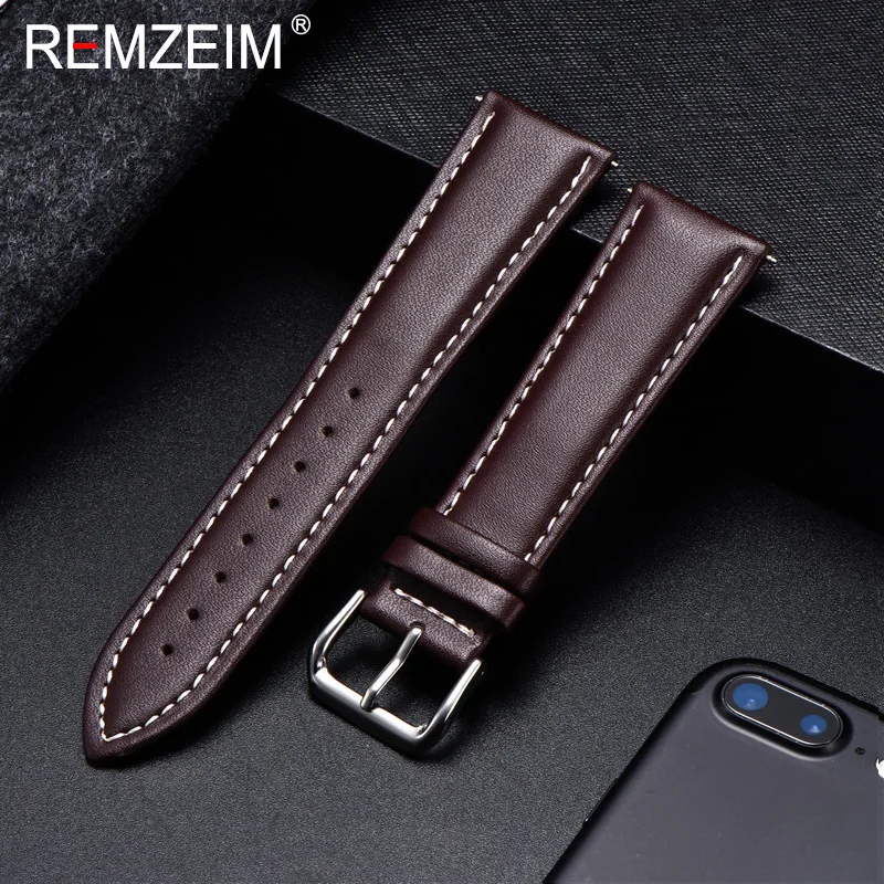 Straps Belt-Band Watch-Accessories Brown 20mm REMZEIM 18mm Black 24mm Women Genuine-Leather