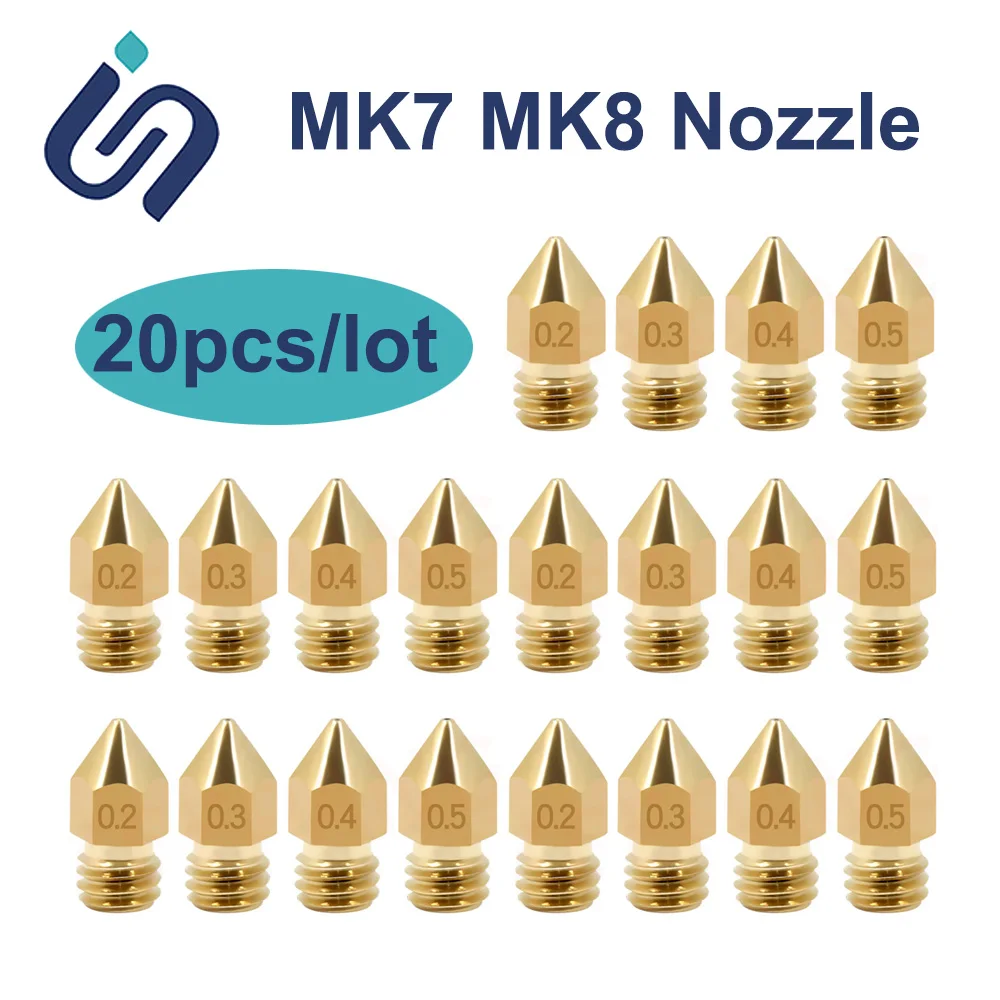 

MK8 Nozzle for 3D Printer,20Pcs MK7 Brass Extruder Head Hotend Nozzles 0.2/0.3/0.4/0.5mm fit 1.75mm Filament Nozzle