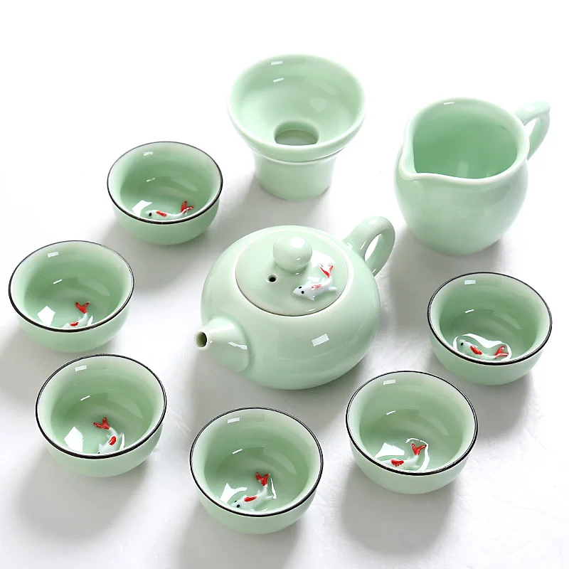 Longquan Celadon Ceramic Tea Set, Fish Tank, Kung Fu Teapot, Teapot, Bowl, Bowl, Teacup,