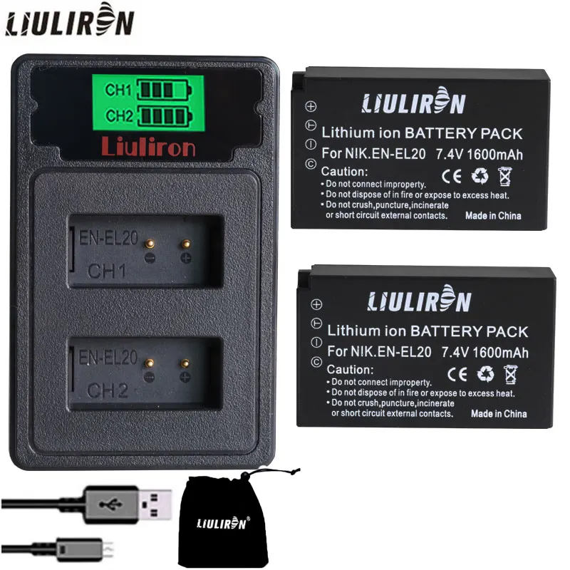 2 шт. аккумулятор Batery 1600 мА · ч EN EL20 EL20a с двумя USB портами ЖК дисплеем для камер NIKON 1
