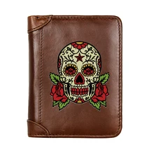 

Charm Fashion Rose Skull Design Genuine Leather Men Wallet Classic Pocket Slim Card Holder Male Short Purses Gifts High Quality