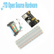 Mb102 breadboard módulo de potência + MB-102 830 pontos solderless protótipo pão placa kit 65 fios jumper flexíveis