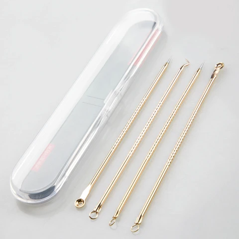 Gold 4pcs/set Blackhead Comedone Acne Pimple Belmish Extractor Vacuum Blackhead Remover Tool Spoon for Face Skin Care Tool