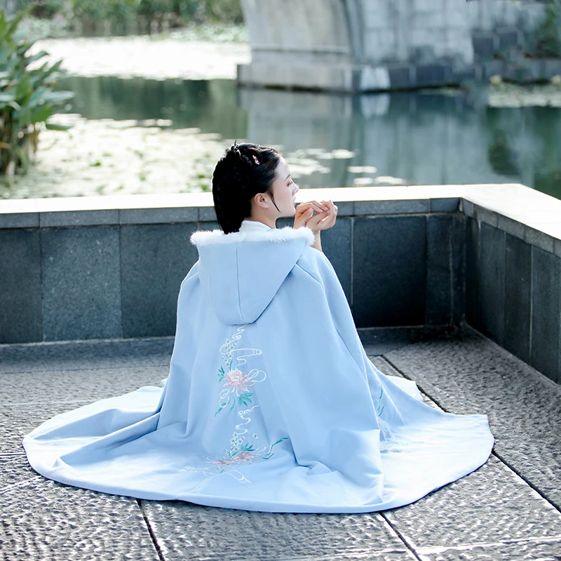 Женское шерстяное длинное пальто с вышивкой Hanfu, заслуживающее действия, двойной плащ, шали, повседневные мягкие пальто, верхняя одежда 6039